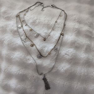Lucky Brand Layered Boho Charm Necklace In Silver And Gold Tones
